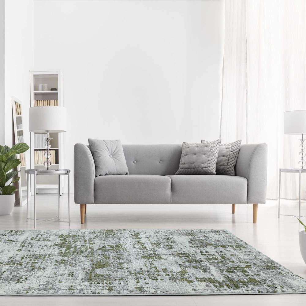 Orion Abstract Metallic Rugs in OR08 Green